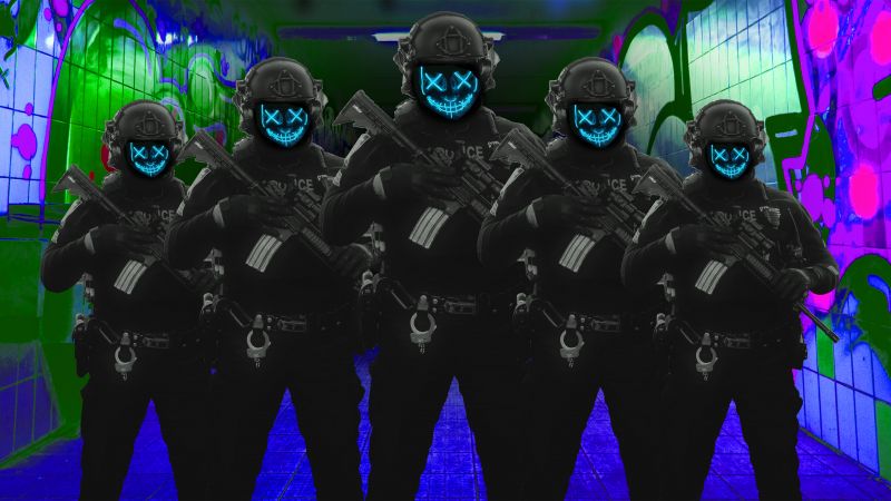LED masks, Soldiers, Cyberpunk, Police, Wallpaper