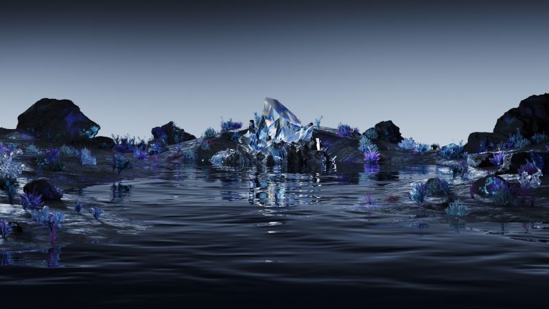 Midnight Blue, Crystal, Landscape, Surreal, Body of Water, Wallpaper