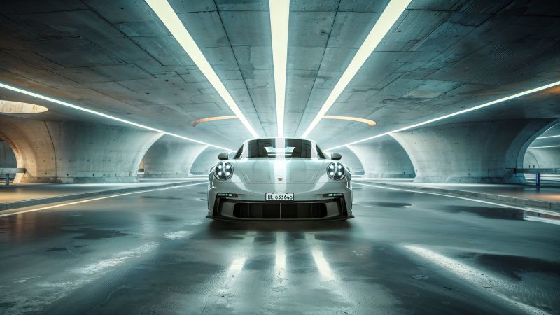 Porsche 911 GT3 RS, Tunnel, 5K, LED lighting, Wallpaper