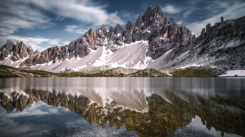 Laghi dei Piani Lake, Italy, Dolomite mountains, Body of Water, Reflections, 5K, Wallpaper