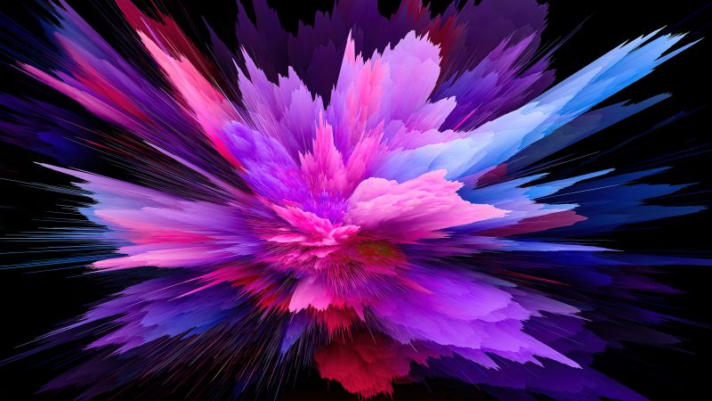 Color burst, Purple abstract, Xiaomi, Stock, 5K, Black background, Wallpaper