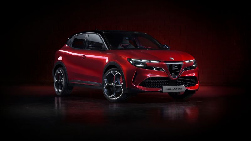 Alfa Romeo Milano Elettrica, 2024, Electric cars, Red cars, Dark background, 5K, 8K, Wallpaper