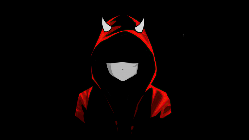 Devil, Hooded Man, Mask, Black background, AMOLED, Hoodie, Wallpaper