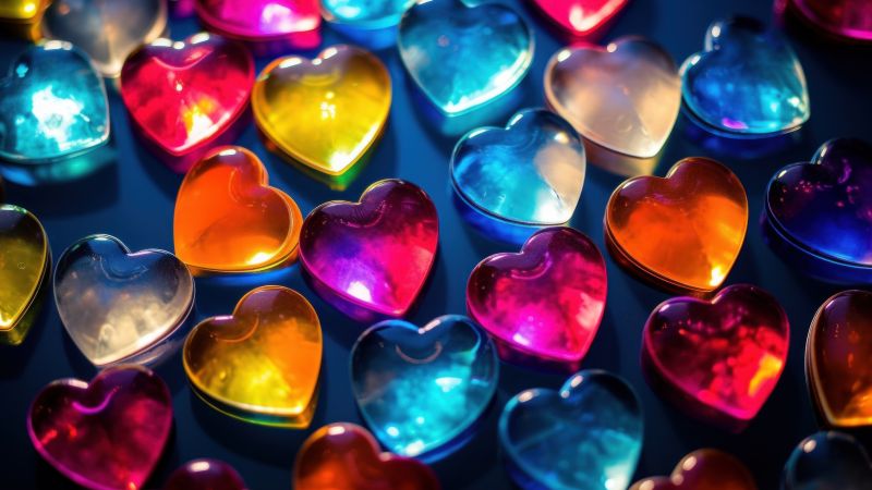 Love hearts, 3D Art, Colorful hearts, Blue background, 5K, AI art, Wallpaper