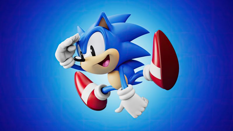 Sonic the Hedgehog, Cartoon, Blue background, Wallpaper
