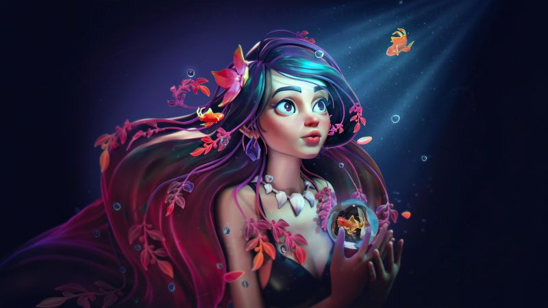Mermaid, Fantasy artwork, Surreal, Fantasy girl, AI art, Underwater, 5K, Dream, Wallpaper