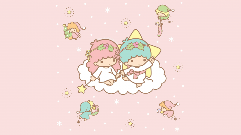 Little Twin Stars, Peach background, Kiki and Lala, Cute cartoon, Sanrio, Wallpaper