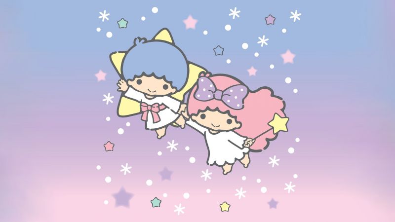 Flying, Little Twin Stars, Gradient background, Kiki and Lala, Cartoon, Sanrio, Pastel
