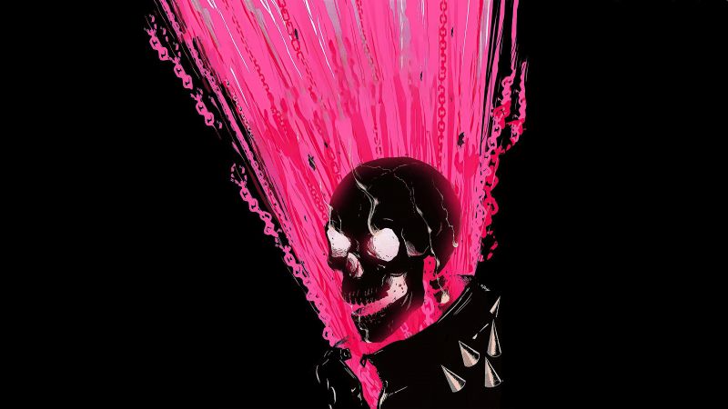 Ghost Rider, Skull, Pink, Black background, Marvel Superheroes, AMOLED, Wallpaper