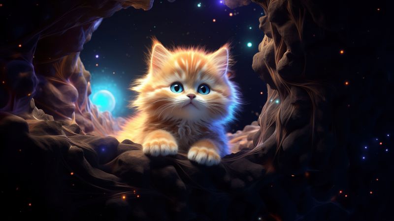 Cute Kitten, AI art, Glowing, 5K, Wallpaper