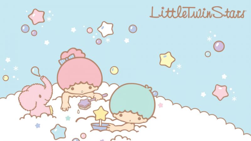Little Twin Stars, Playing, Pastel, Aesthetic, Kiki and Lala, Cartoon, Sanrio, Wallpaper