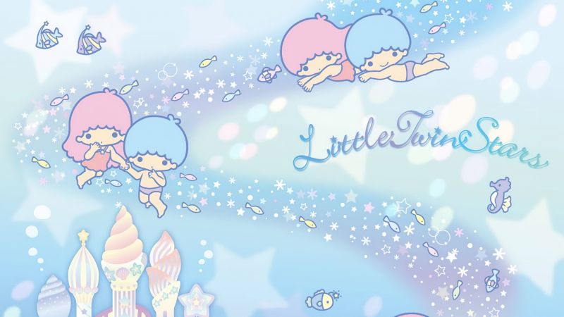 Little Twin Stars, Underwater, Pastel, Aesthetic, Kiki and Lala, Cartoon, Sanrio, Wallpaper