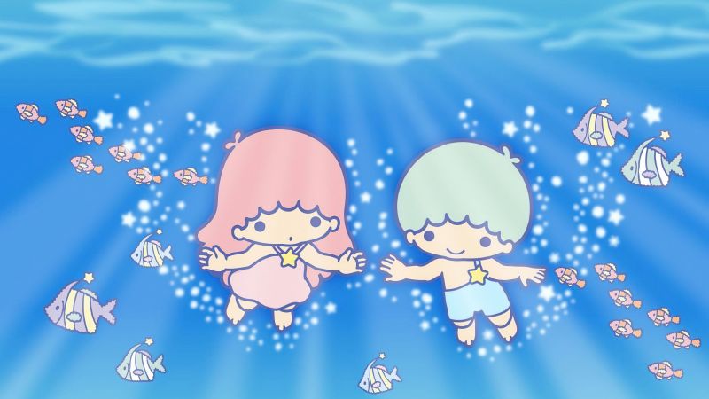 Little Twin Stars, Blue aesthetic, Kiki and Lala, Cartoon, Sanrio, Wallpaper