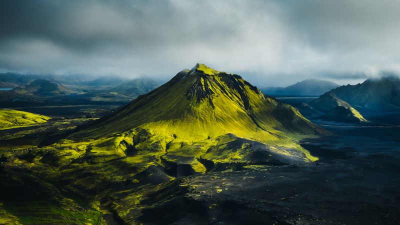 Maelifell, Volcano, Iceland, Foggy, 5K, Wallpaper