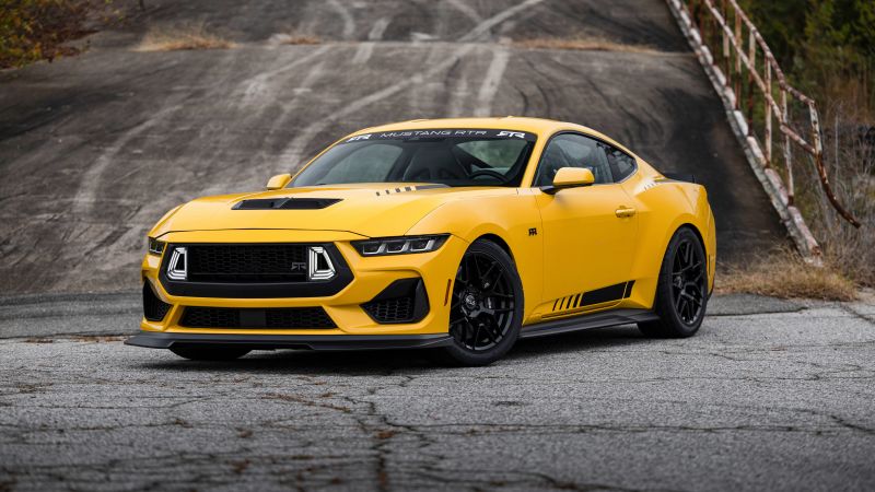 Ford Mustang, Yellow cars, 2024, 5K, Wallpaper