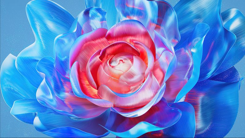 Digital flower, Blue aesthetic, Luminescence, 5K, Wallpaper