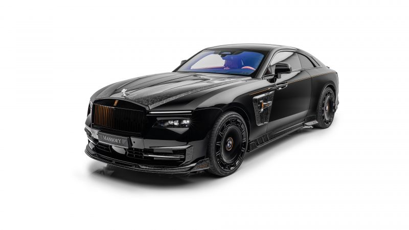 Mansory, Rolls-Royce Spectre, Launch Edition, 5K, 8K, White background, Black cars, 2024, Wallpaper