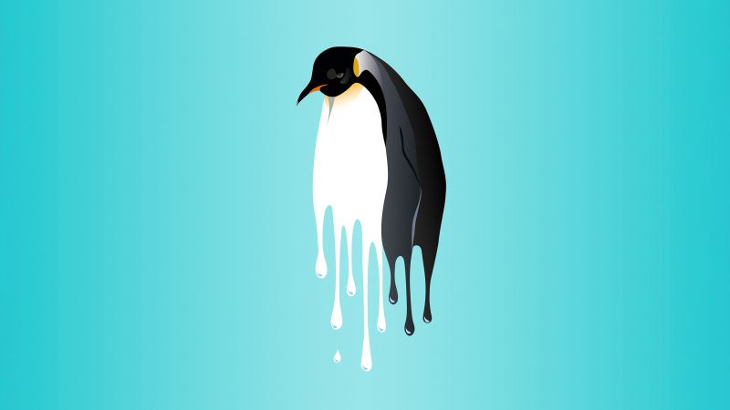 Penguin, Drippy, Turquoise background, 5K, Wallpaper