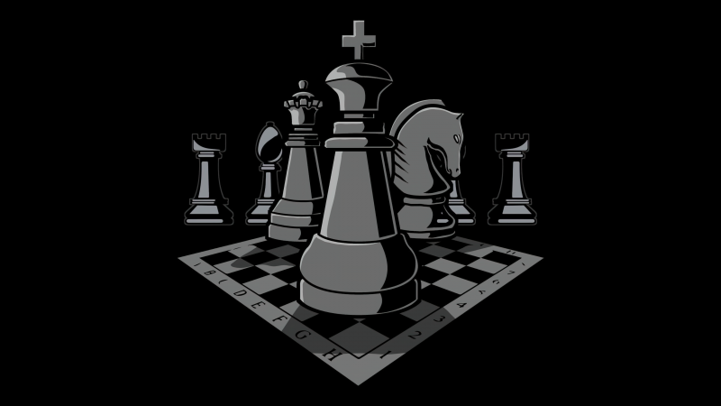 Chessboard, AMOLED, King (Chess), Knight (Chess), Pawn (Chess), Rook (Chess), Bishop (Chess), Chess pieces, Black background, Wallpaper
