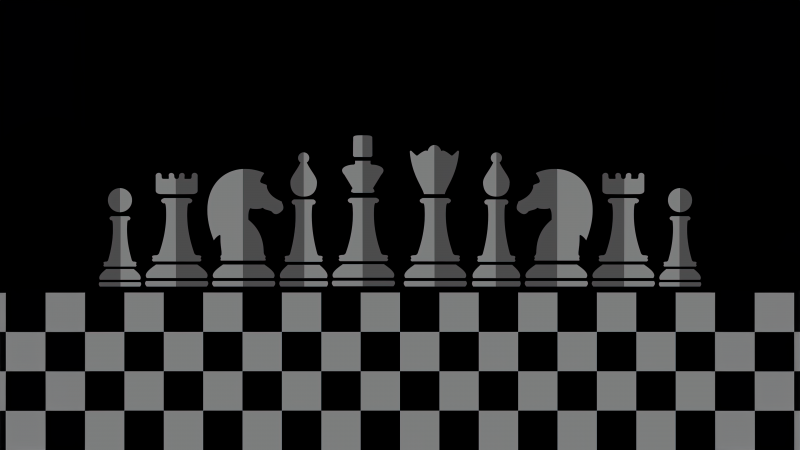 Chess pieces, Black and White, King (Chess), Knight (Chess), Pawn (Chess), Rook (Chess), Bishop (Chess), 5K, Chessboard, Monochrome