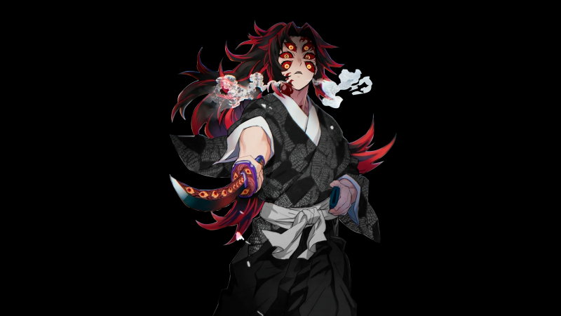 Kokushibo, Black background, Demon Slayer: Kimetsu no Yaiba, Wallpaper