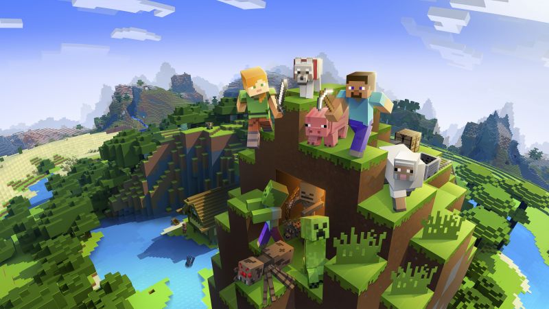 Minecraft, Video Game, Pixel art, Alex (Minecraft), Steve (Minecraft), Wolf (Minecraft), Zombie Pigman