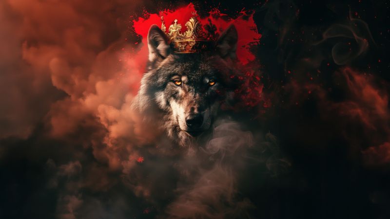 Wolf, Crown, King, Smoke, AI art, Wallpaper