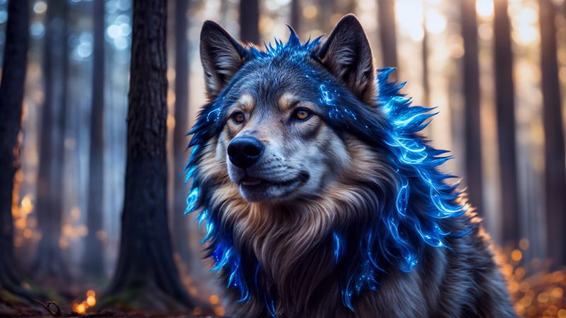 Wolfdog, AI art, Mystical, Wallpaper