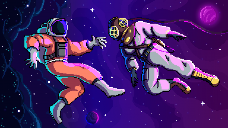 Astronauts, Pixel art, Illustration, Wallpaper