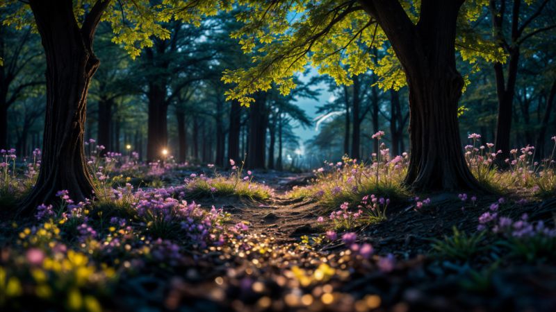 Spring, Magical forest, AI art, Surreal, Wallpaper