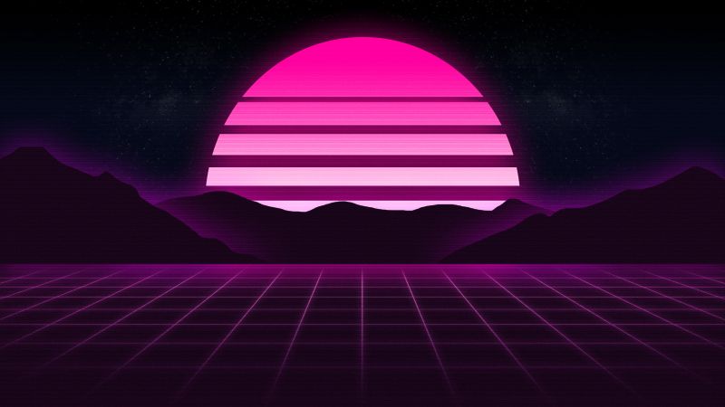 Pink aesthetic, RetroWave art, Sunset, Outrun, Grid lines, Wallpaper