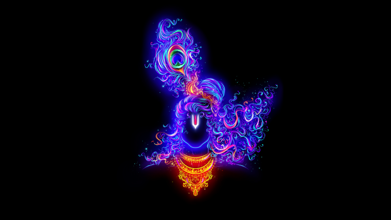 Lord Krishna, Digital Art, Glowing, Black background, AMOLED, 5K, 8K, Wallpaper
