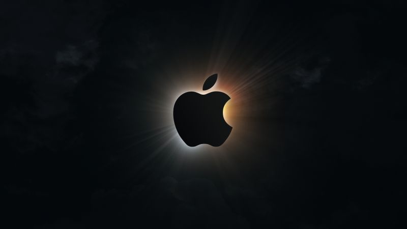 Apple logo, Silhouette, Eclipse, Dark background, 5K