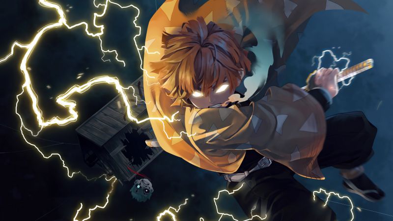 Zenitsu Agatsuma, Lightning Strike, Demon Slayer: Kimetsu no Yaiba, Wallpaper