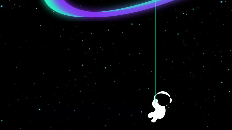 Cute astronaut, Hanging, 8K, Black background, 5K, AMOLED, Outer space, Wallpaper