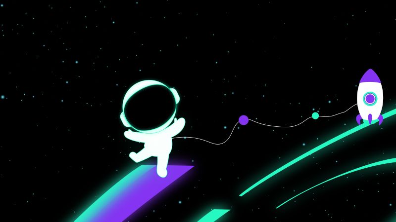 Cute astronaut, 8K, Outer space, Space flight, 5K, Black background, AMOLED