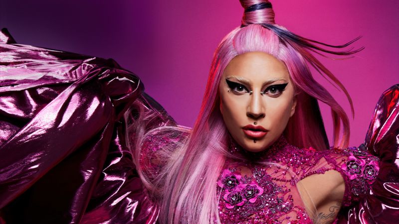 Lady Gaga, Pink background, 5K, Artwork, Wallpaper
