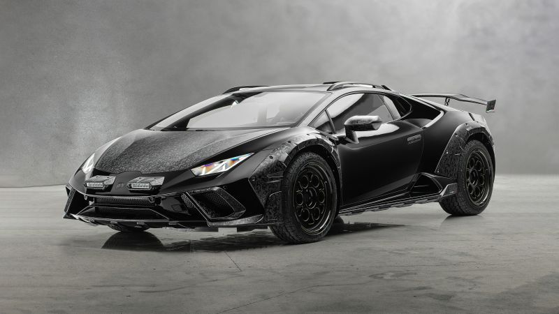 Lamborghini Huracan Sterrato, Mansory, 5K, 2024, Black cars, Dark aesthetic