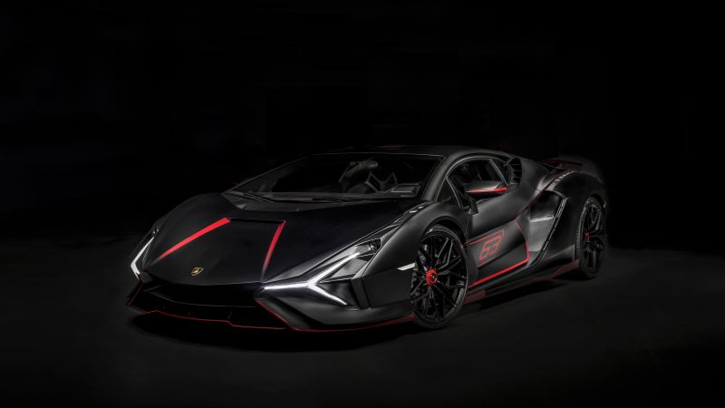 Lamborghini Sián FKP 37, Dark aesthetic, 8K, Black background, 5K, Black cars, Wallpaper