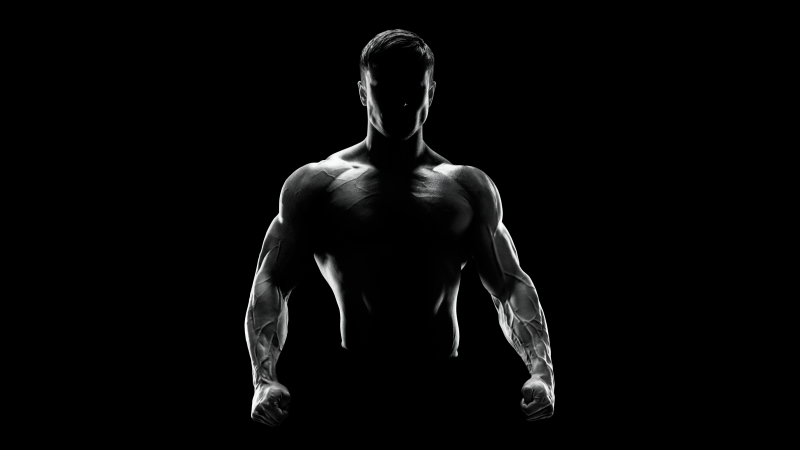 Bodybuilder, AMOLED, Black background, Silhouette, 5K
