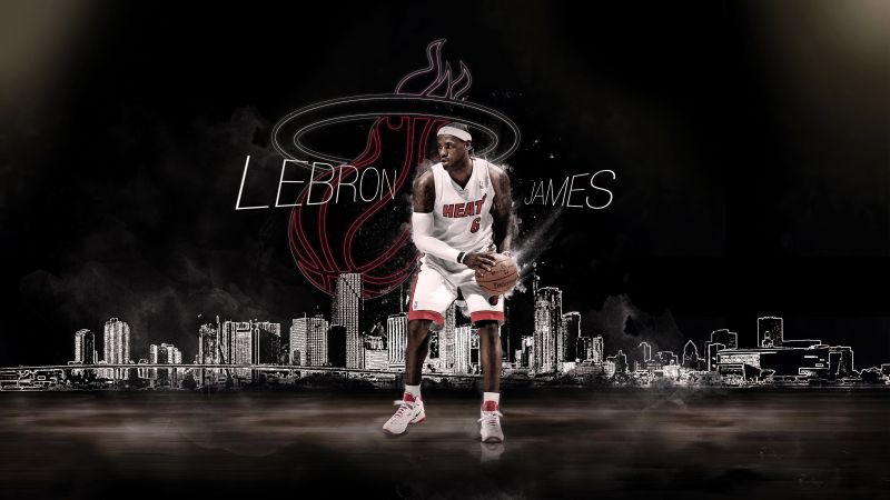 LeBron James, Miami Heat, Dark background, American basketball player, 5K, Wallpaper