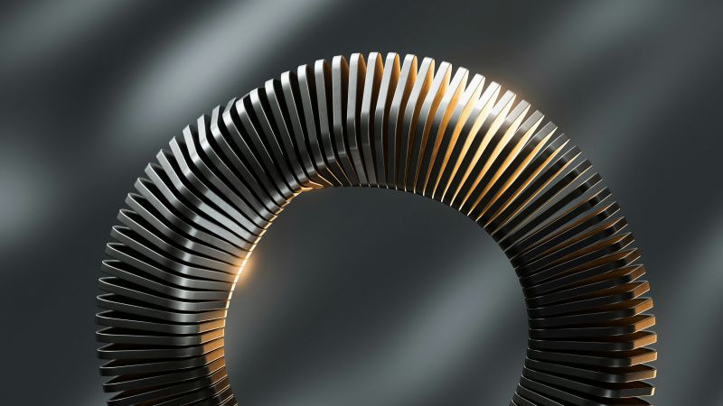 Circular, Metal structure, Spiral, 3D Art, Grey background, Wallpaper