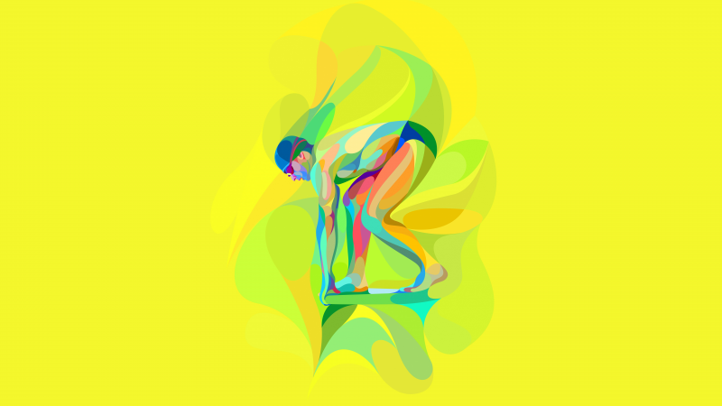 Swimmer, Illustration, Yellow background, Minimalist, 5K, 8K, Wallpaper