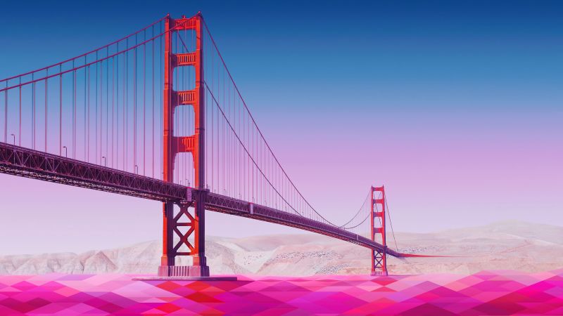 Golden Gate Bridge, Pink aesthetic, Low poly, 5K, Vector art