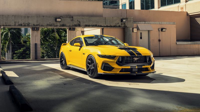 Ford Mustang GT, American muscle car, 5K, Yellow cars, 8K