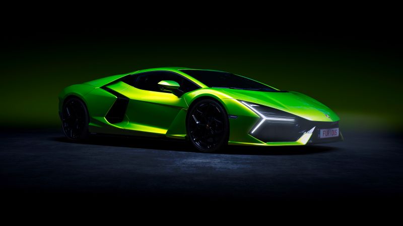 Lamborghini Revuelto, Green aesthetic, Dark background, 5K, Wallpaper