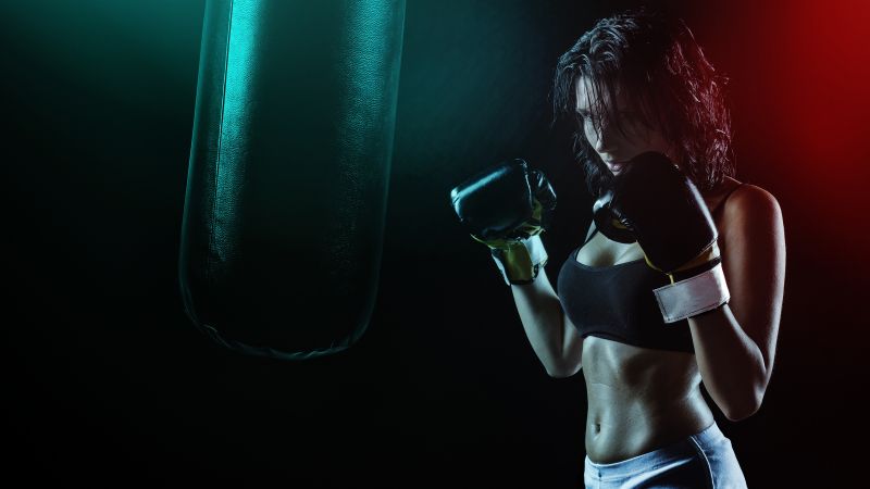 Boxing, Woman, Boxer, Gloves, Dark background