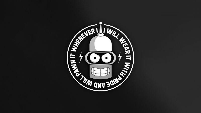 Bender (Futurama), Dark background, Funny, Cartoon, 5K, Popular quotes, Wallpaper