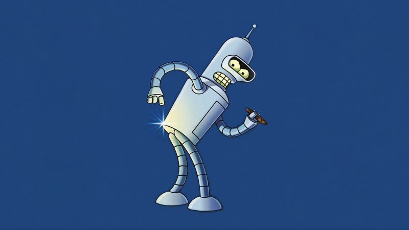 Bender (Futurama), Blue background, Funny, Cartoon, 5K, Wallpaper