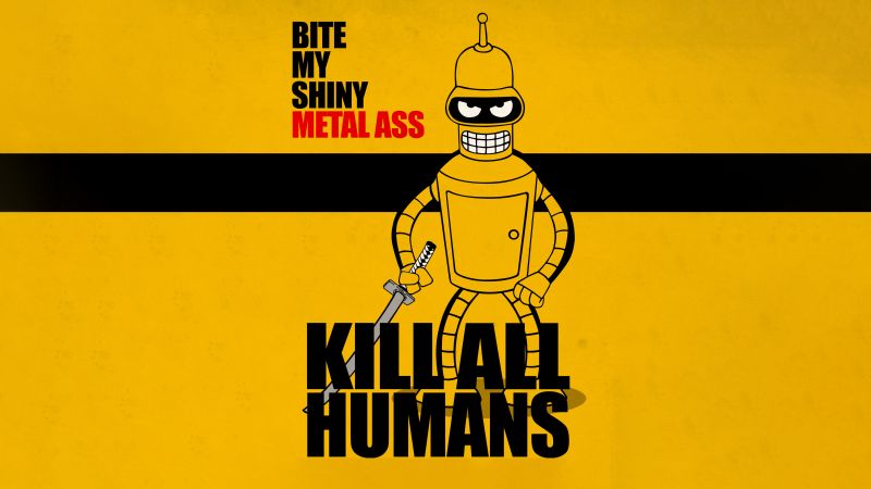Bender (Futurama), Popular quotes, 5K, Yellow background